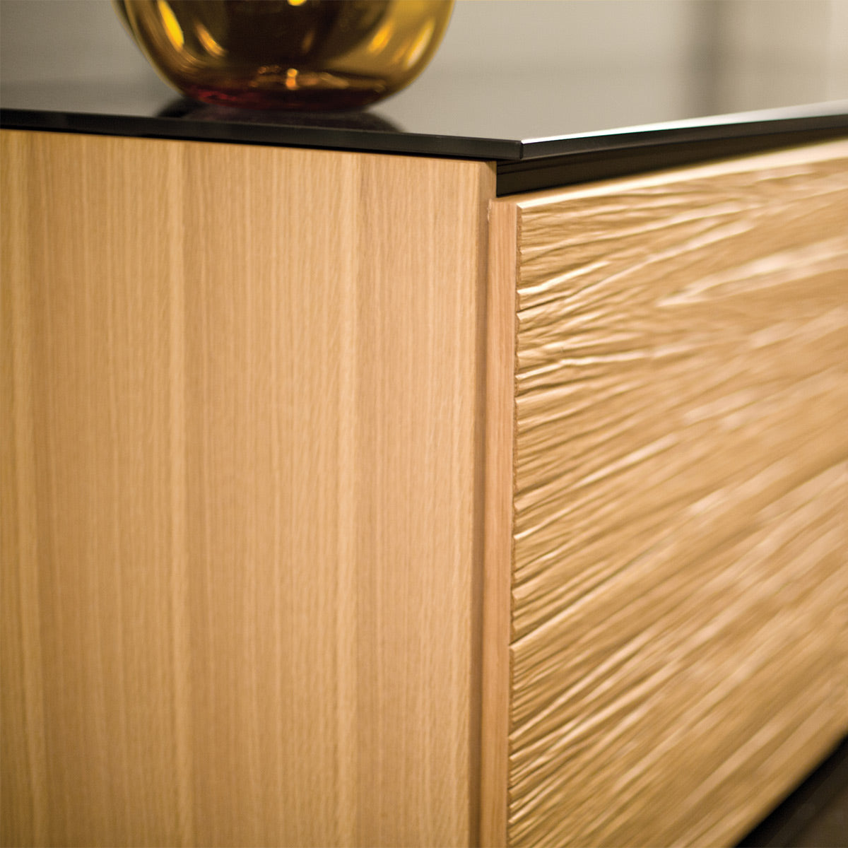 Salamander Chameleon Collection Denver 347 Quad AV Cabinet (Deep Textured Natural Oak with Black Glass Top)
