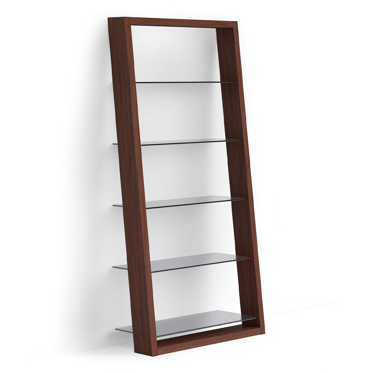 BDI Eileen 2.0 5166 Leaning Shelf with Grey-Tinted Glass Shelves (Chocolate Stained Walnut)